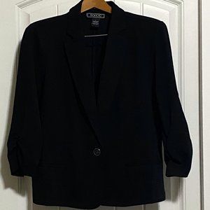NYCC Black One-Button Blazer, Ruched Sleeves
